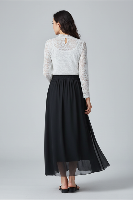 Jupe Longue Noire Mousseline Fluide