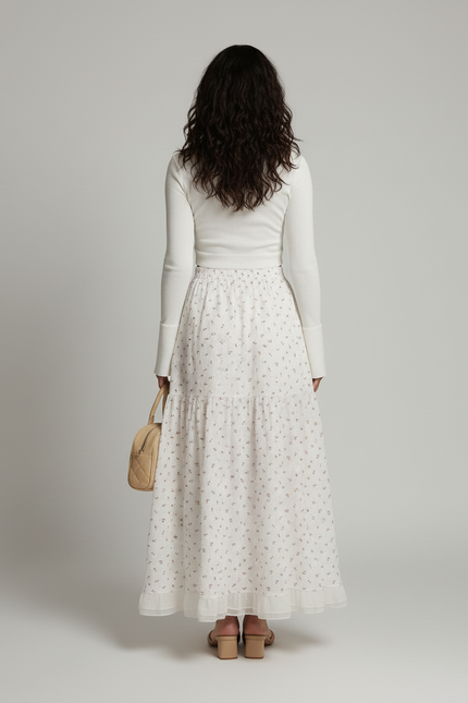 Jupe Longue Blanche Florale Fluide