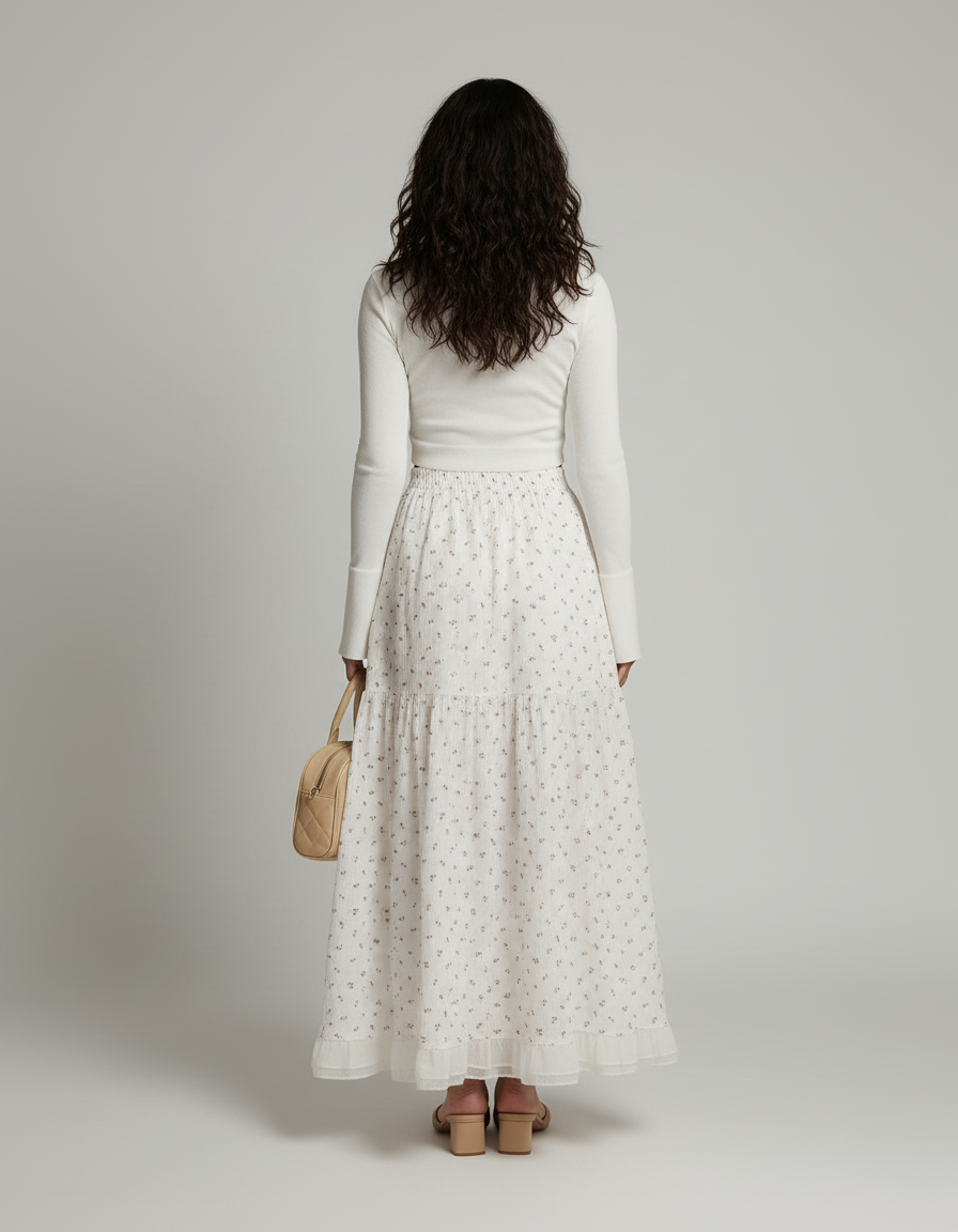 Jupe Longue Blanche Florale Fluide