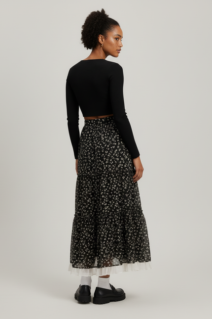 Jupe Longue Fleurie Superposée Élégante