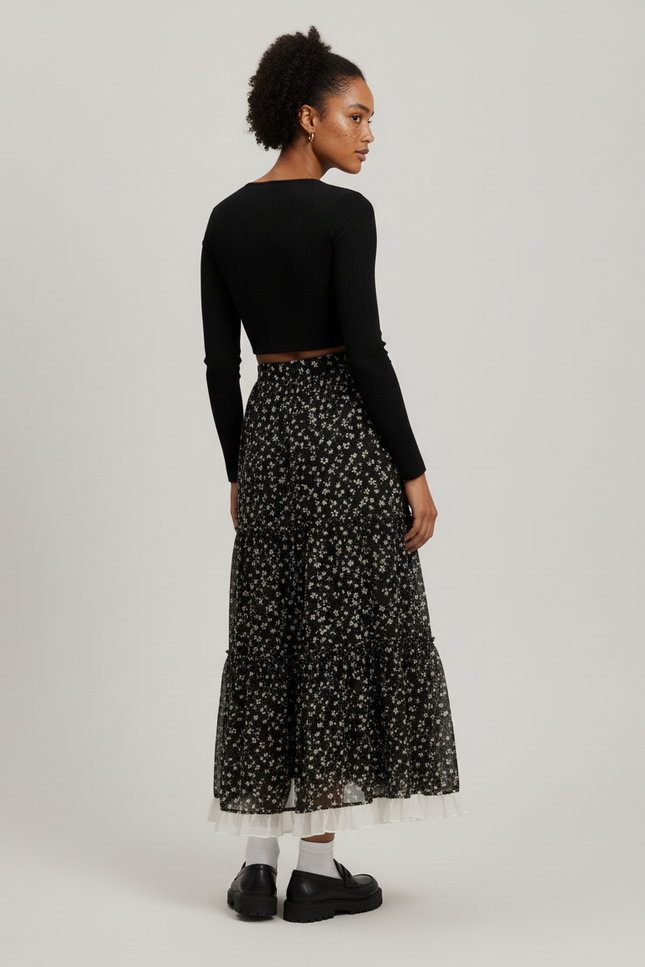 Jupe Longue Fleurie Superposée Élégante