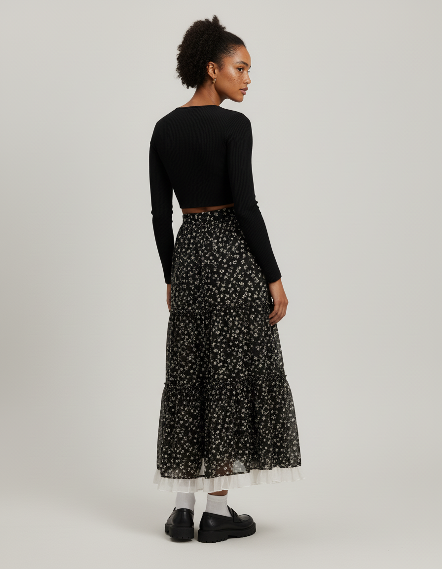 Jupe Longue Fleurie Superposée Élégante