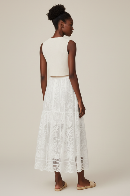 Jupe Longue Blanche Dentelle Élégante Mariage Femme