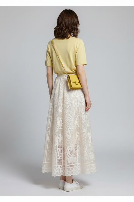 Jupe Longue Dentelle Écru Élégante