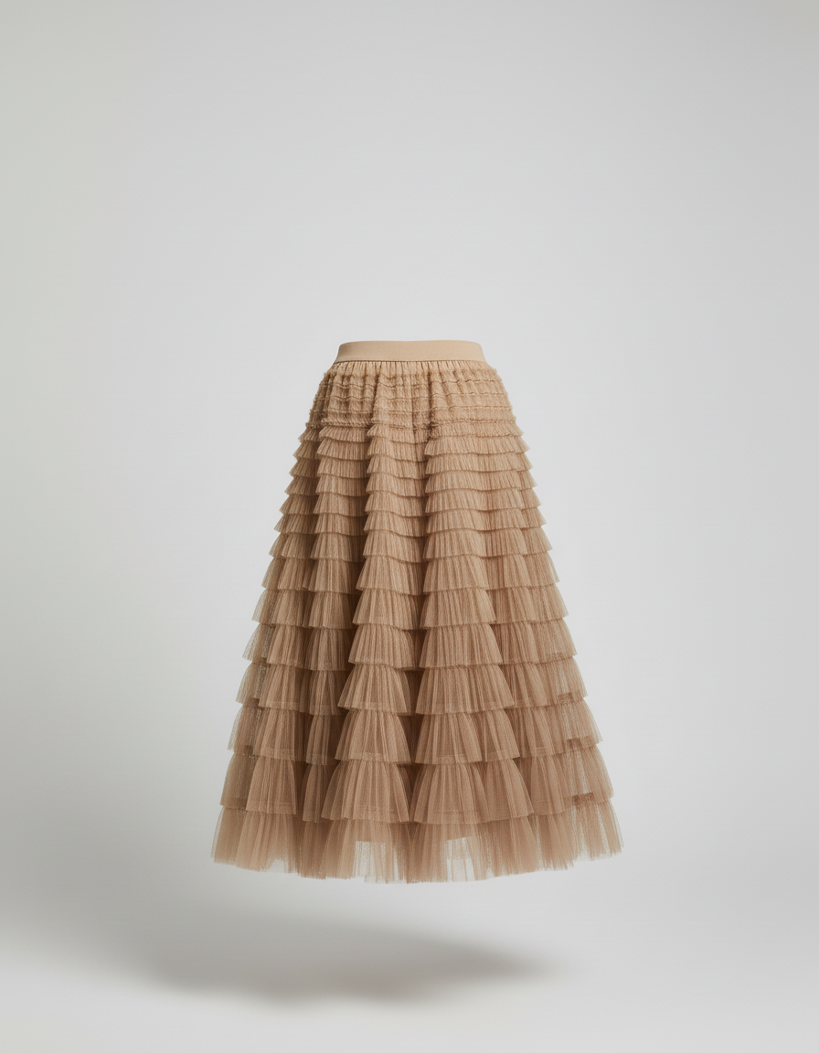 Jupe Longue Beige À Volants Chic