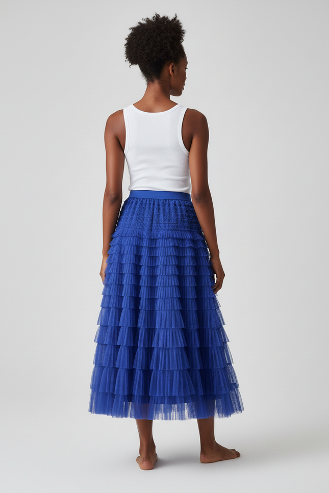 Jupe Longue Bleue À Volants Bohème