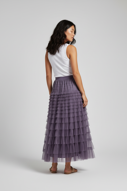 Jupe Longue Violette À Volants Bohème