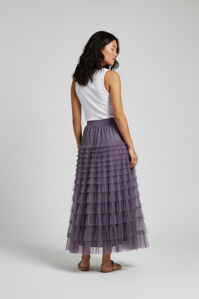 Jupe Longue Violette À Volants Bohème