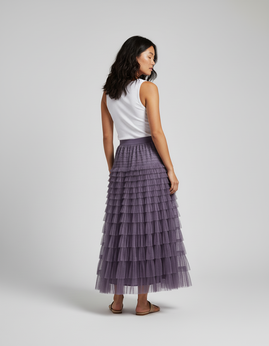 Jupe Longue Violette À Volants Bohème