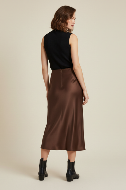Jupe Longue Satin Chocolat