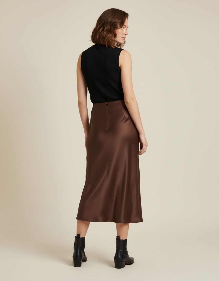 Jupe Longue Satin Chocolat