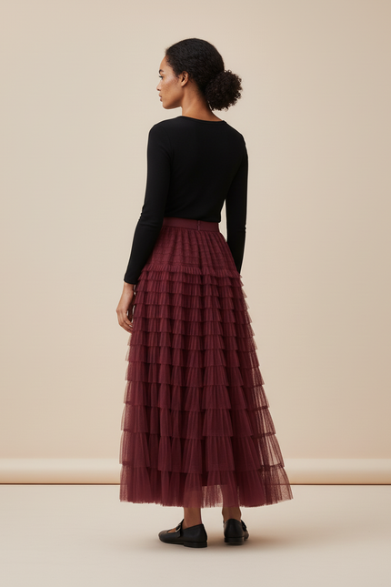 Jupe Longue Bordeaux Volants Bohème