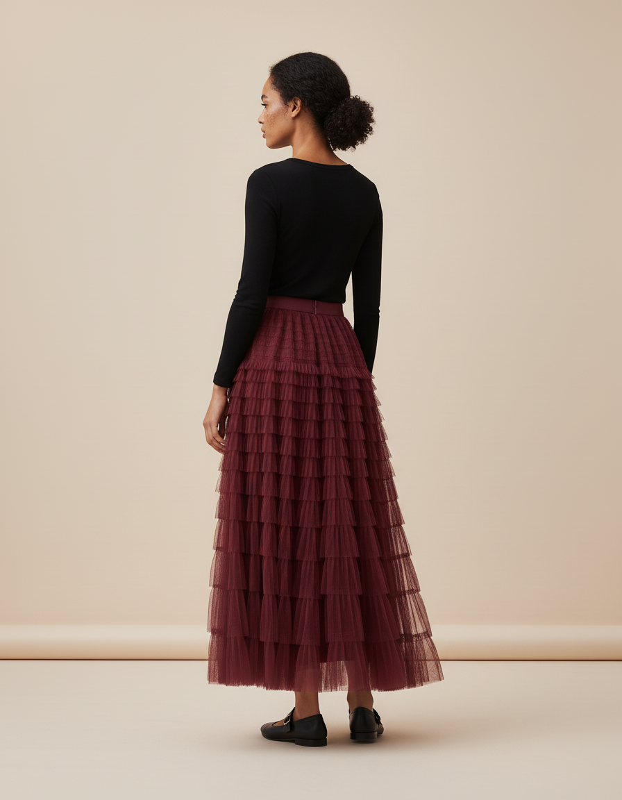 Jupe Longue Bordeaux Volants Bohème