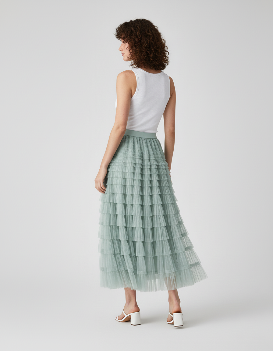 Jupe Longue Tulle Volants Élégante Romantique