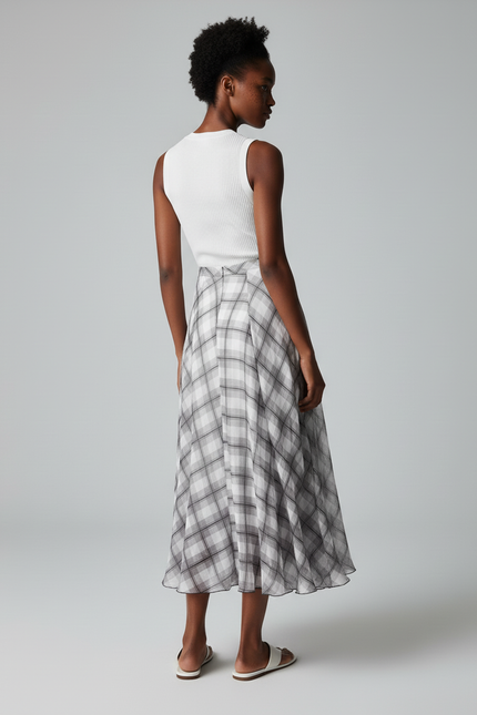 Jupe Longue À Carreaux Fluide