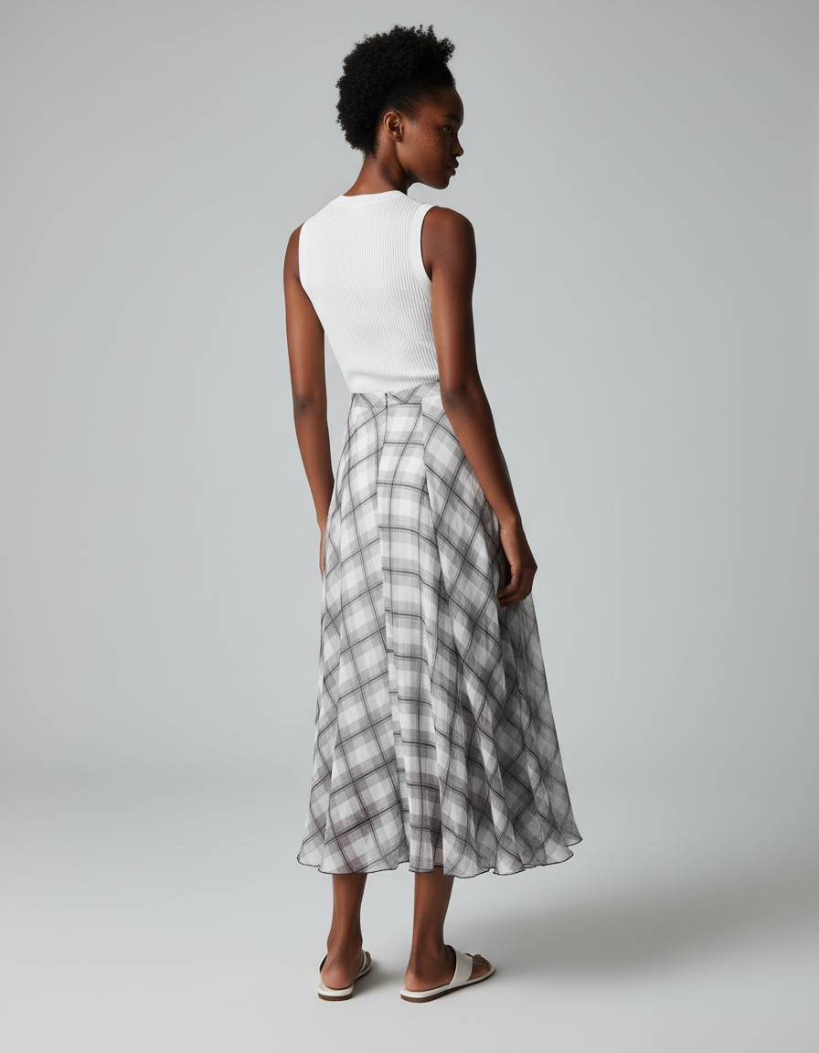 Jupe Longue À Carreaux Fluide