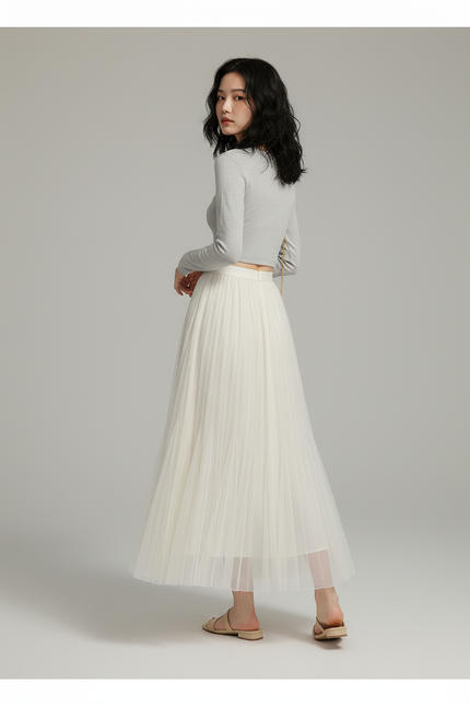 Jupe Longue Écru Plissée Fluide