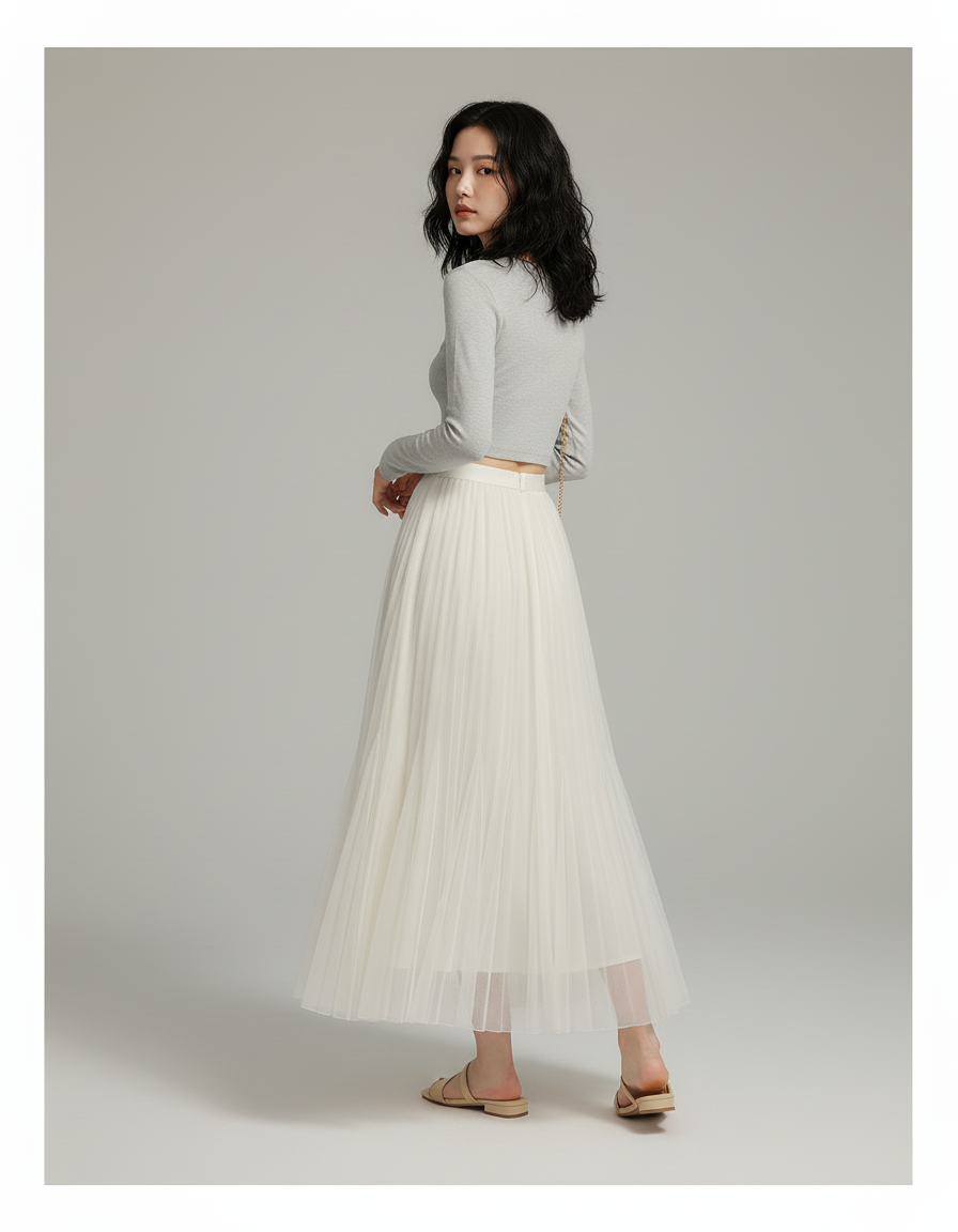 Jupe Longue Écru Plissée Fluide