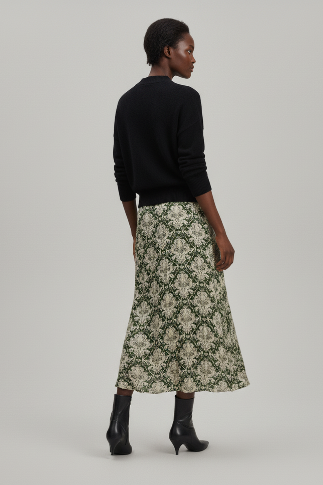 Jupe Longue Plissée Imprimée Fluide Femme