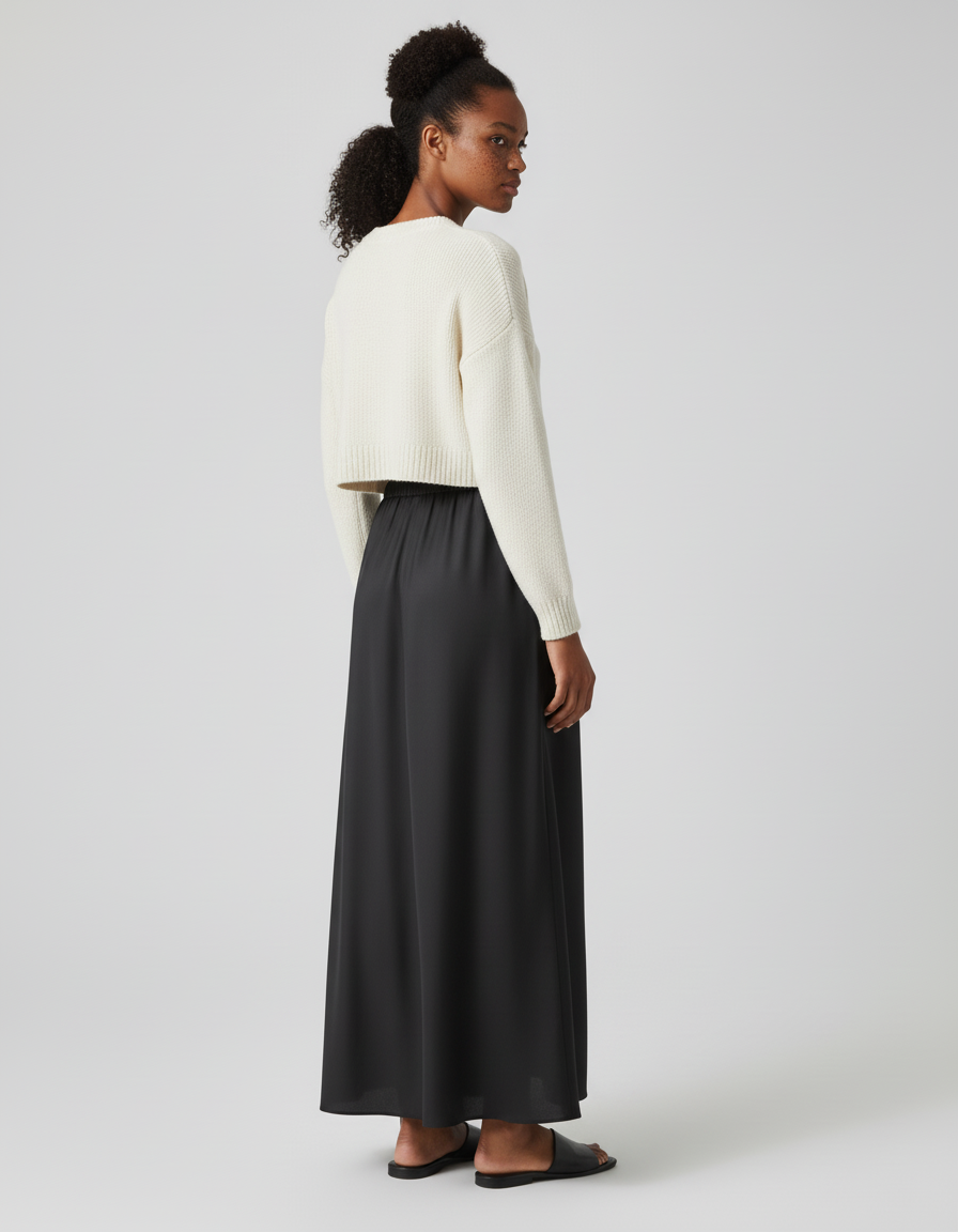 Jupe Longue Satinée Noire Élégante