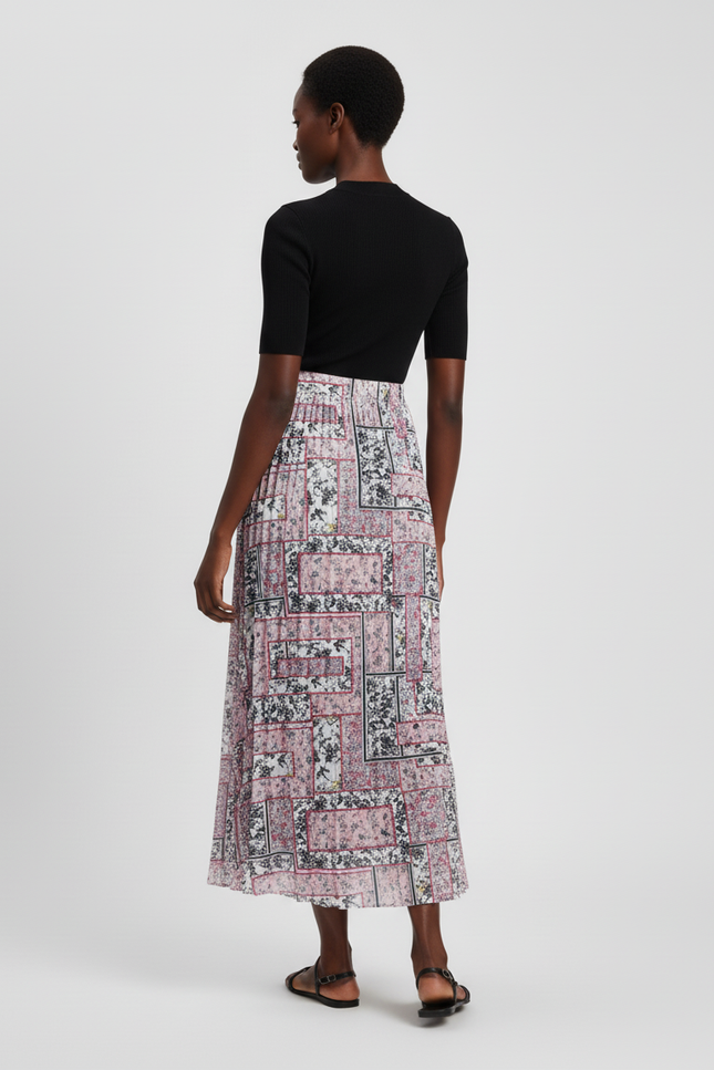 Jupe Longue Plissée Motif Fleuri Fluide