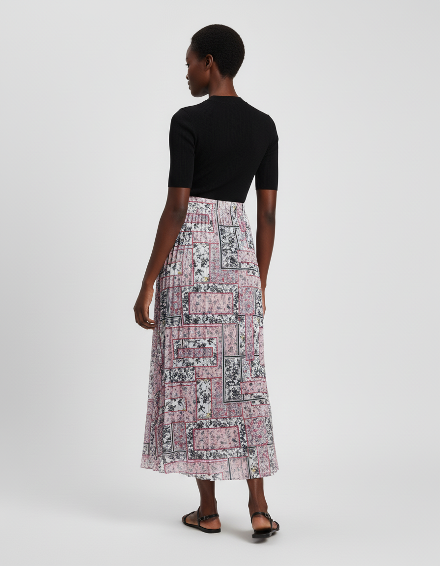 Jupe Longue Plissée Motif Fleuri Fluide