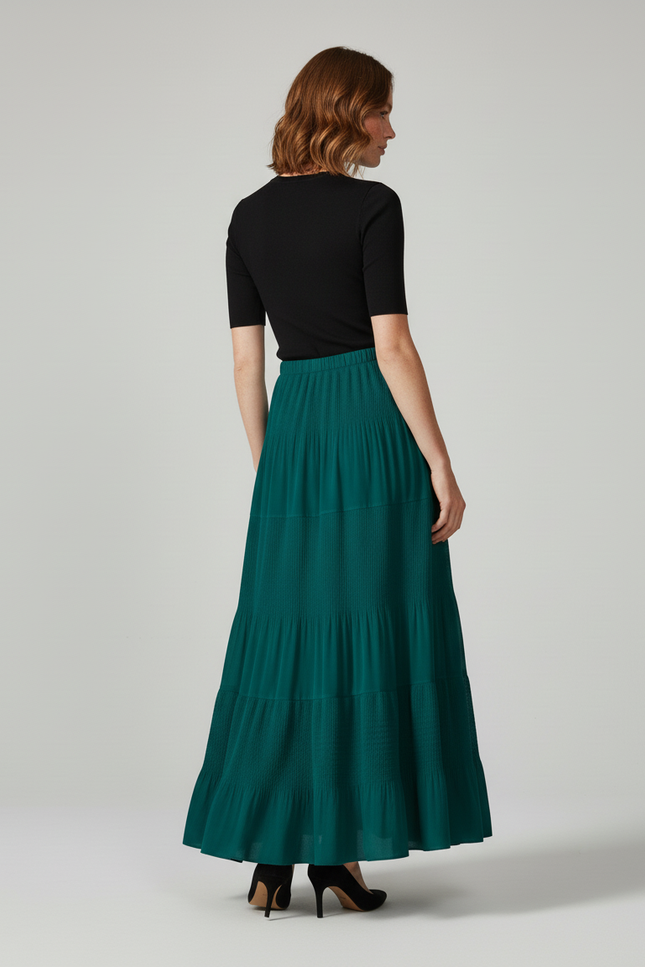 Jupe Longue Plissée Fluide Verte