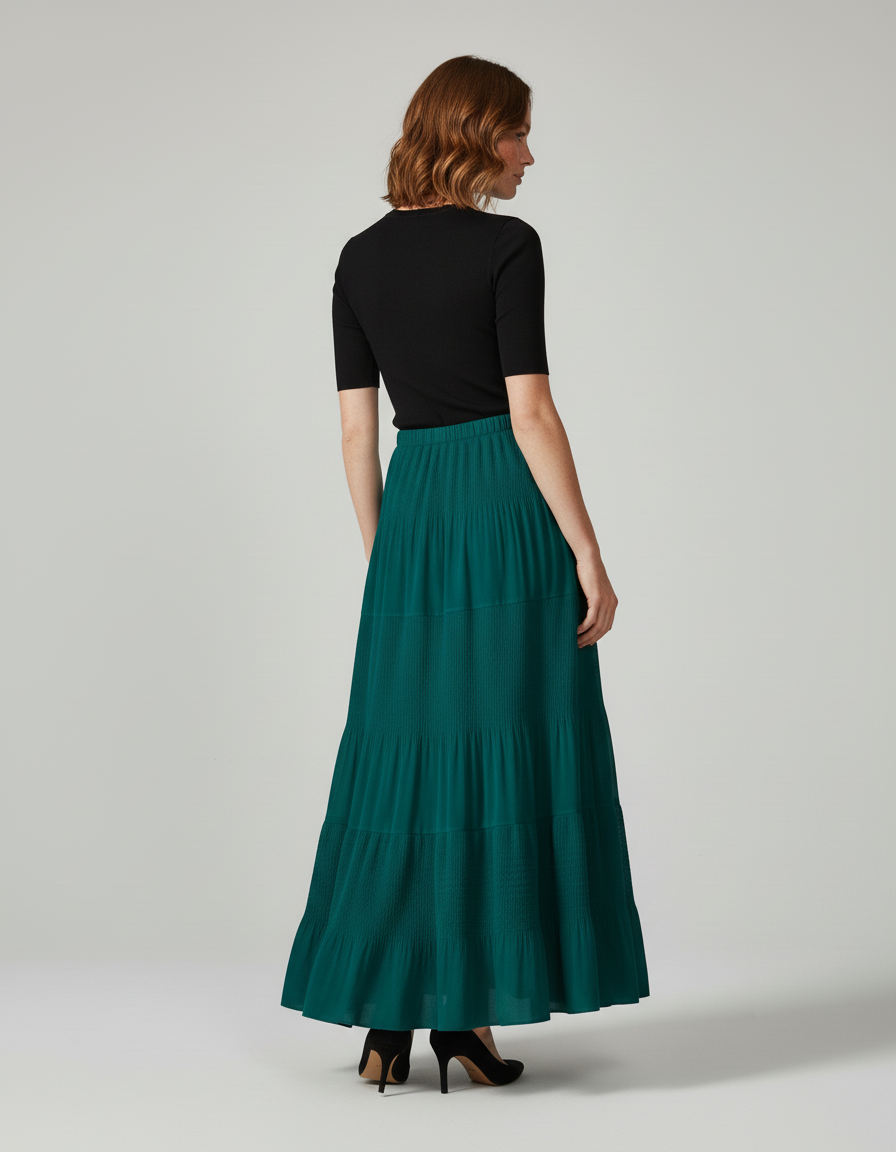 Jupe Longue Plissée Fluide Verte