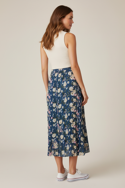 Jupe Longue Florale Plissée Fluide