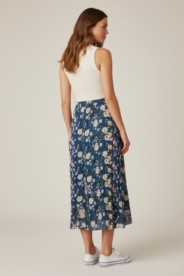 Jupe Longue Florale Plissée Fluide