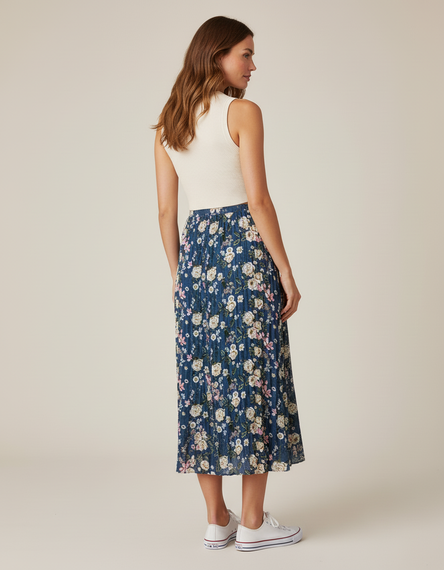 Jupe Longue Florale Plissée Fluide