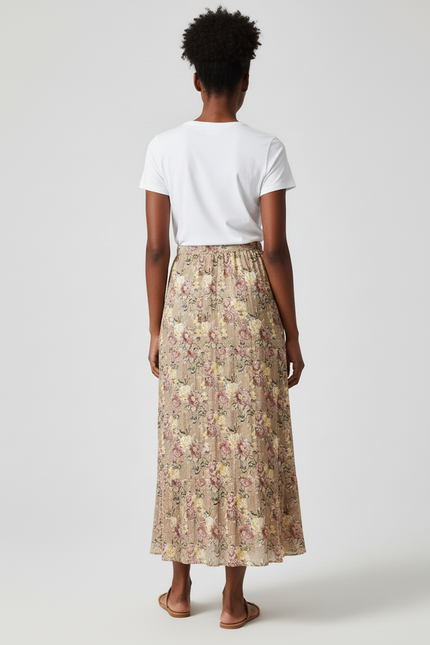 Jupe Longue Florale Plissée Fluide Femme