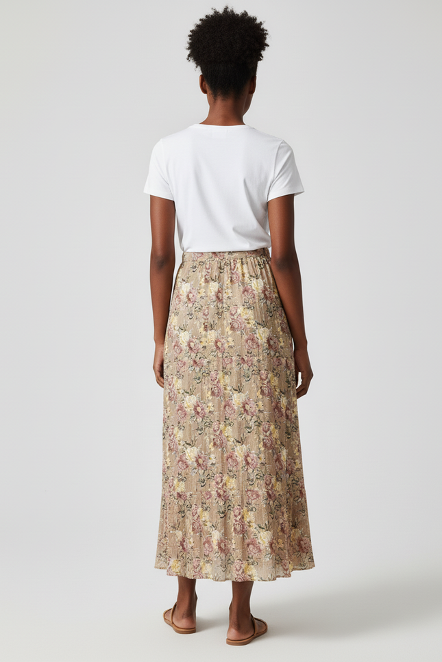 Jupe Longue Florale Plissée Fluide Femme