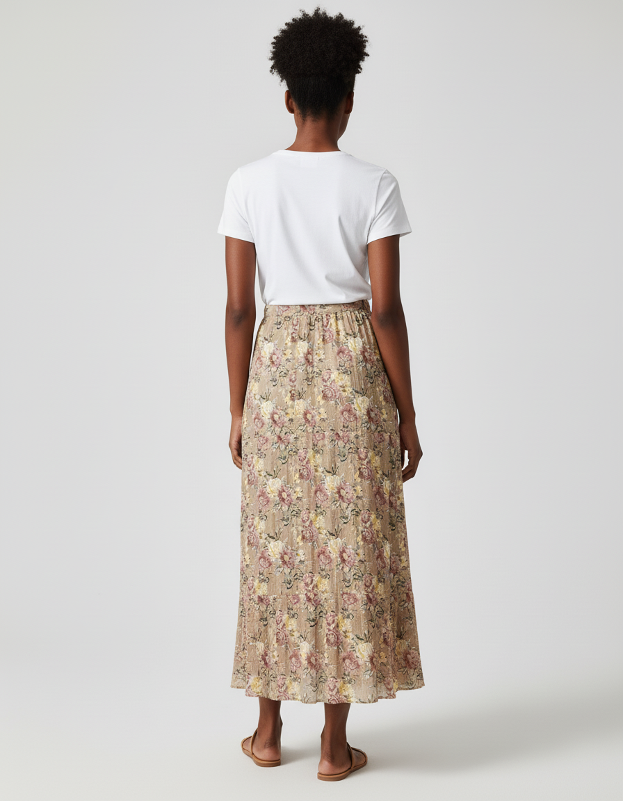 Jupe Longue Florale Plissée Fluide Femme