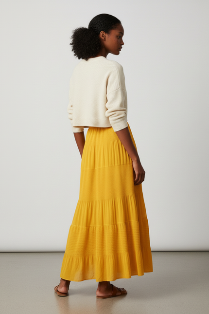Jupe Longue Jaune Étagée Fluide
