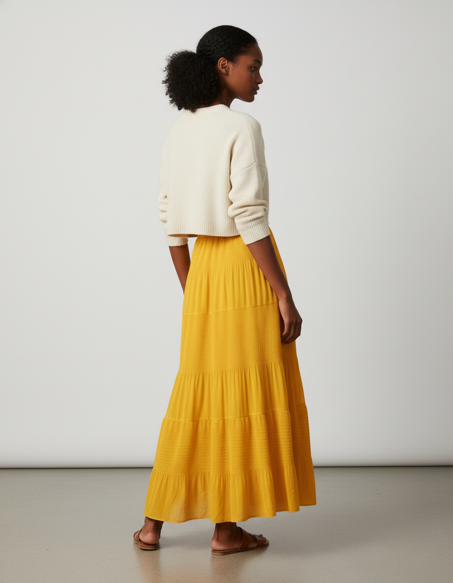 Jupe Longue Jaune Étagée Fluide