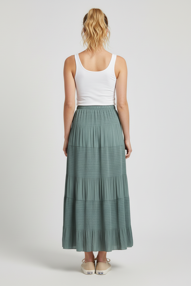 Jupe Longue Céladon Plissée Fluide
