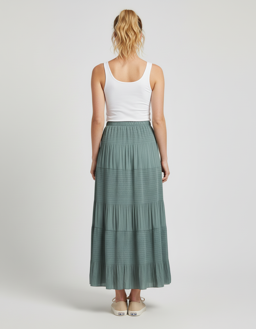 Jupe Longue Céladon Plissée Fluide