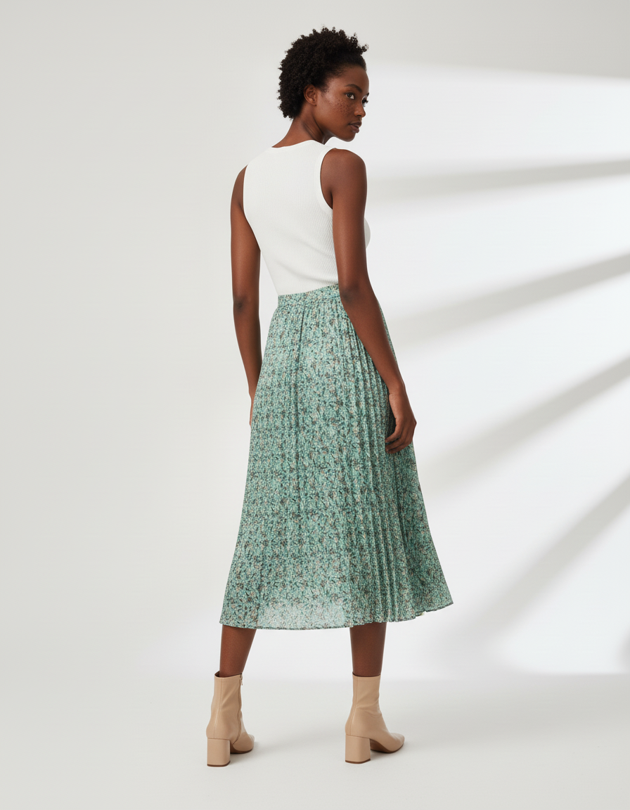 Jupe Longue Plissée Florale Fluide Femme