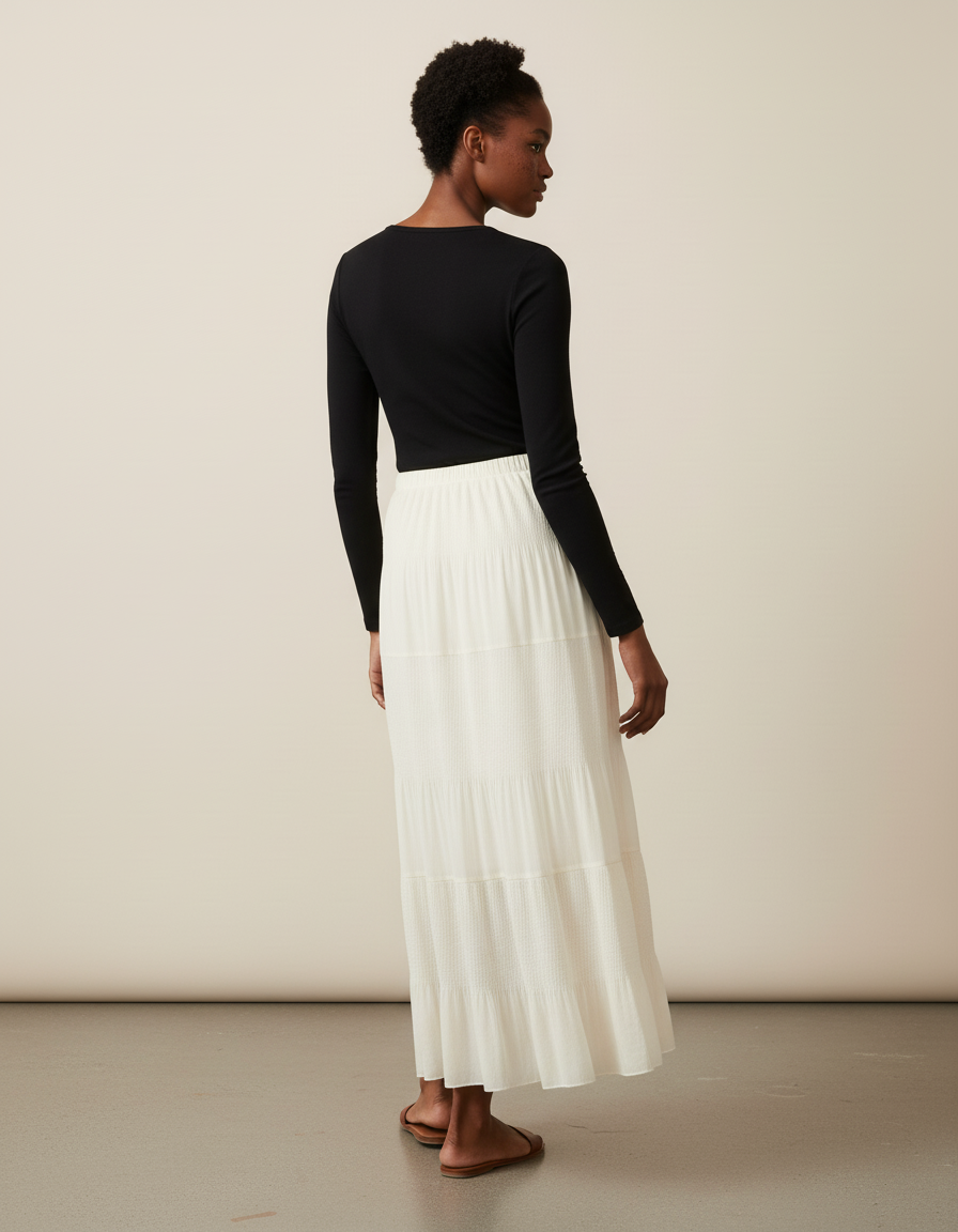 Jupe Longue Blanche Fluide Plissée