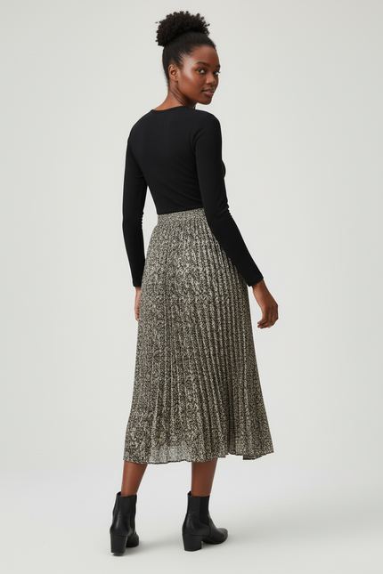 Jupe Longue Plissée Imprimée Fluide Femme Chic