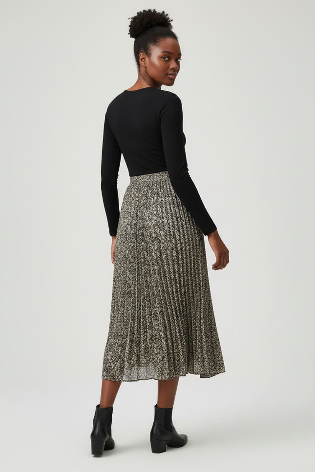 Jupe Longue Plissée Imprimée Fluide Femme Chic