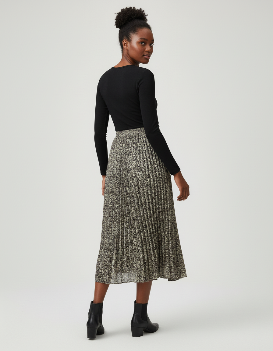 Jupe Longue Plissée Imprimée Fluide Femme Chic