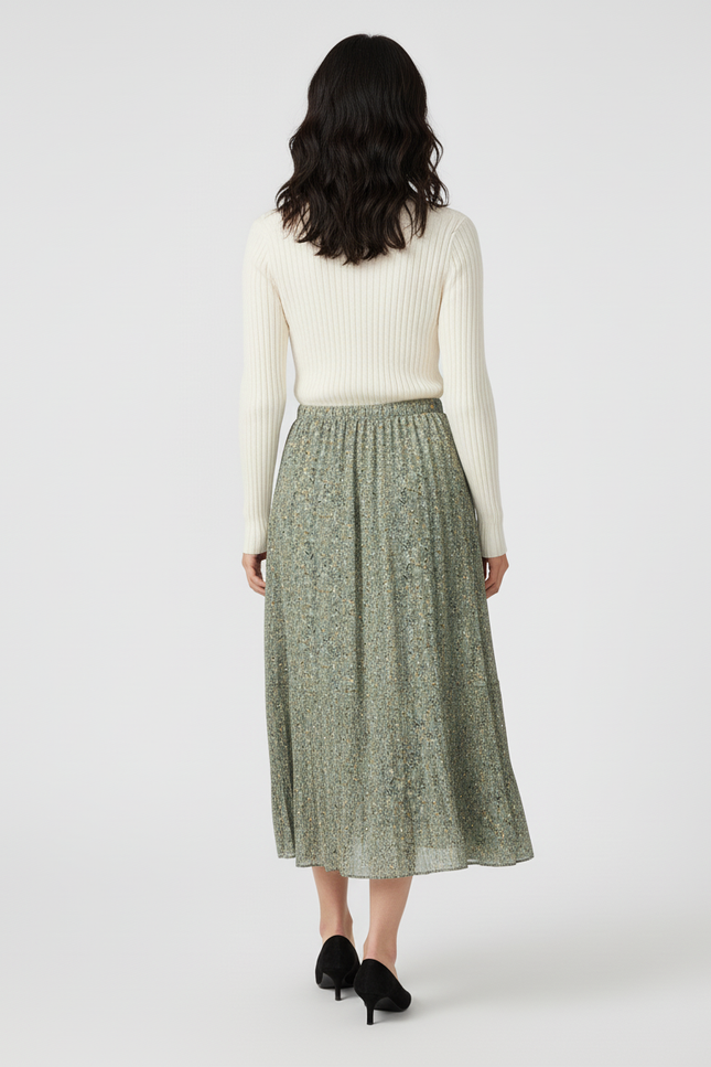 Jupe Longue Verte Plissée Fluide Élégante