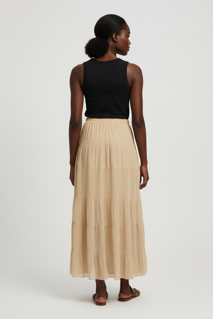 Jupe Longue Beige Plissée Fluide Femme