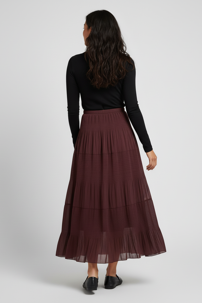 Jupe Longue Bordeaux Plissée Fluide Chic