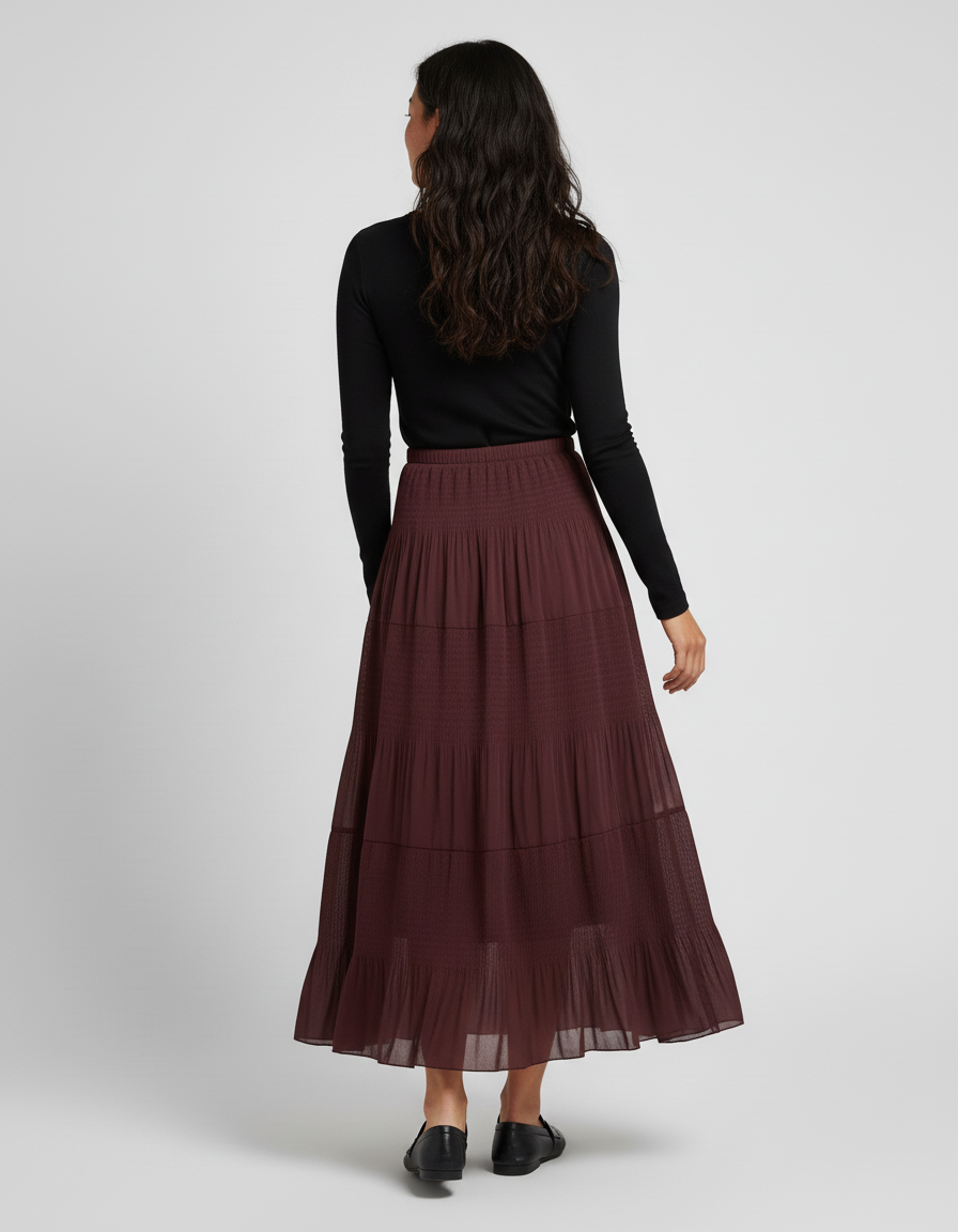 Jupe Longue Bordeaux Plissée Fluide Chic