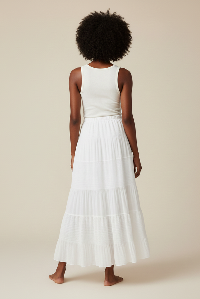 Jupe Longue Blanche Fluide À Volants