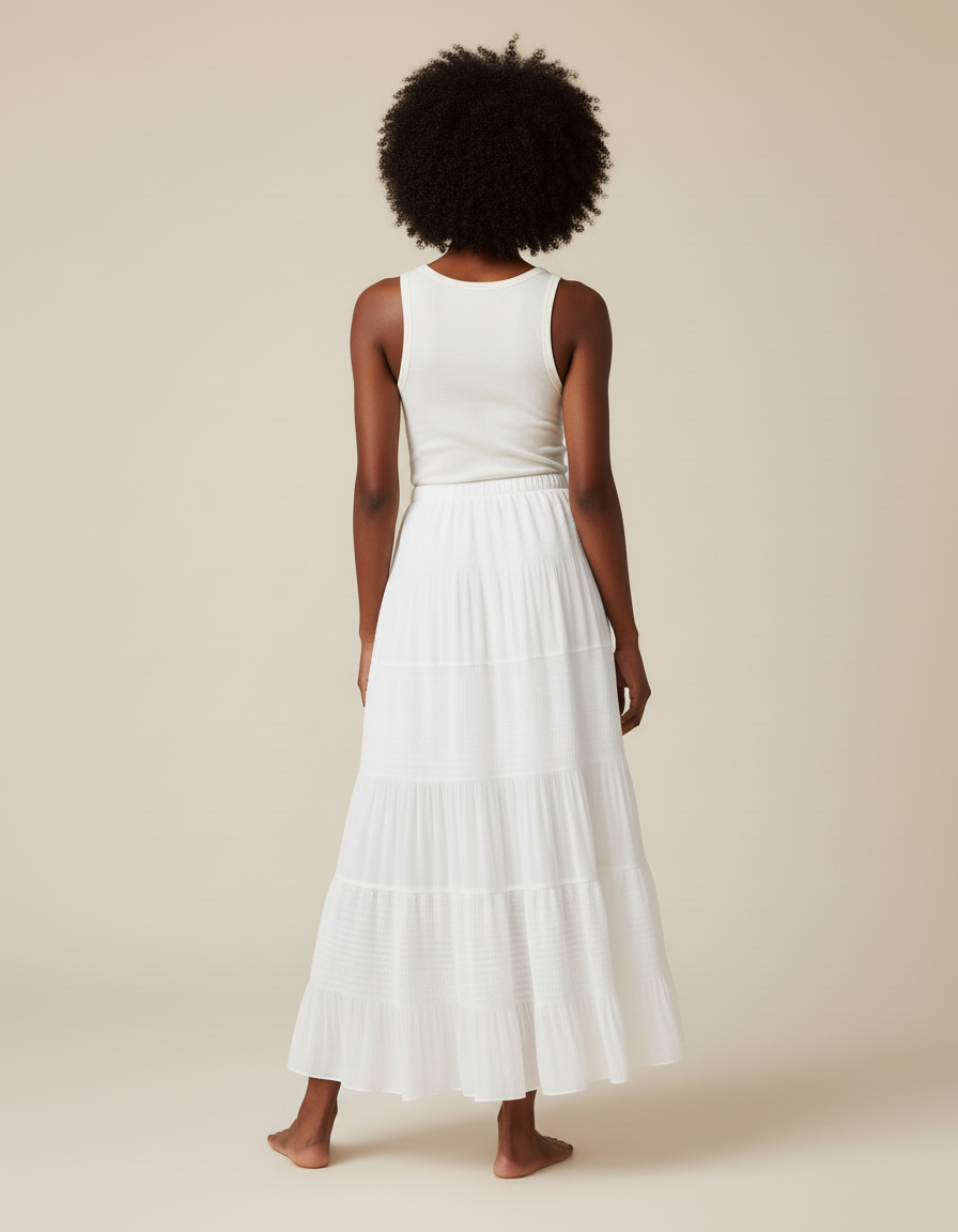 Jupe Longue Blanche Fluide À Volants