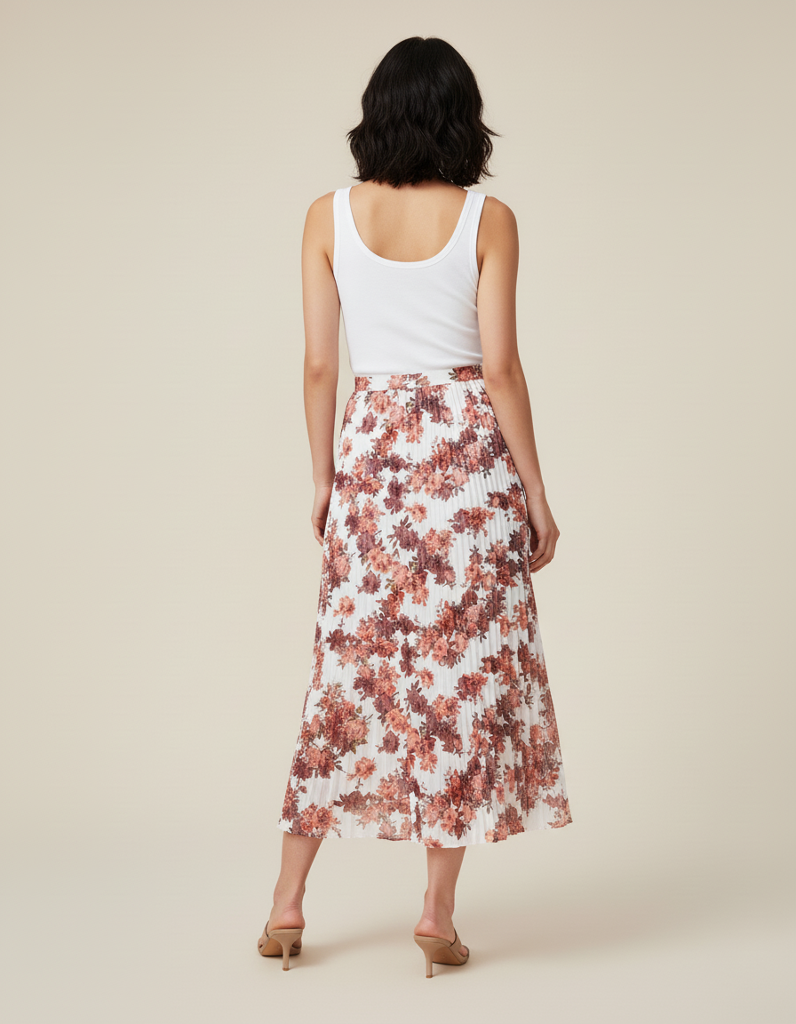 Jupe Longue Plissée Fleurie Fluide Mode